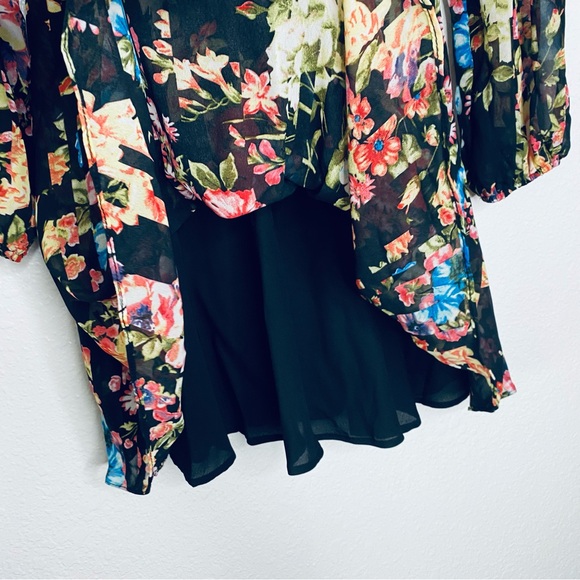 Betsey Johnson NEW Floral Tie Front Lace Peasant Sleeves Chiffon Mini Dress 2 - Picture 6 of 10